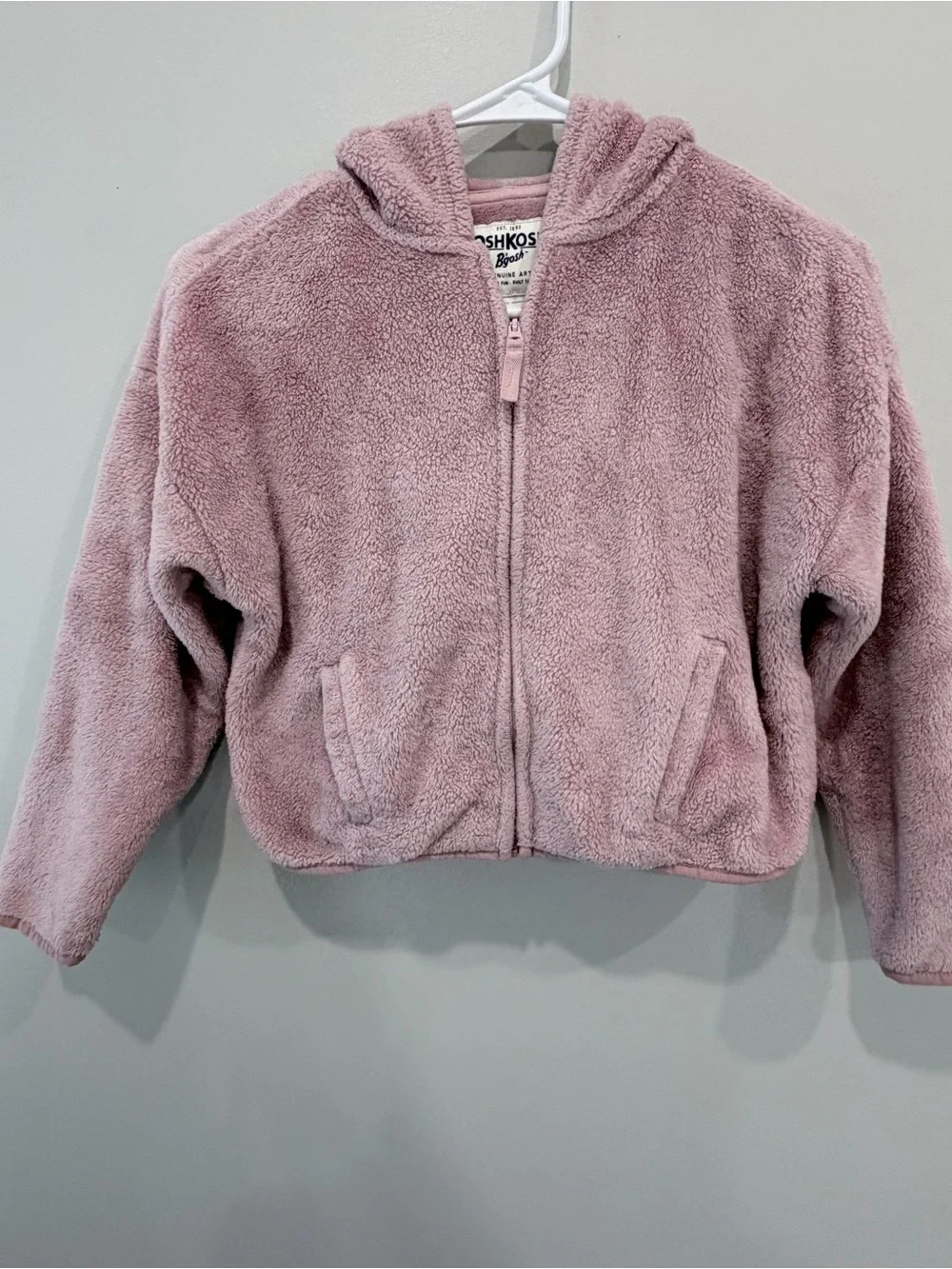 OshKosh B'gosh Plush Zip Hoodie in Light Mauve Pink